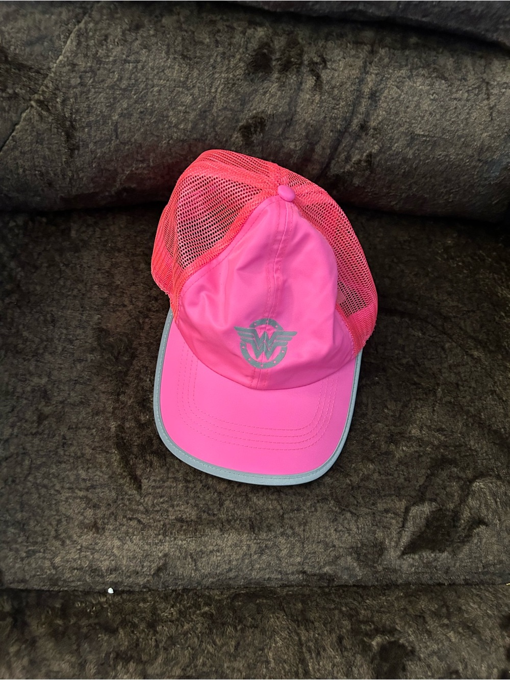 Wonder Woman Neon Pink Mesh Trucker Hat with Reflective Logo